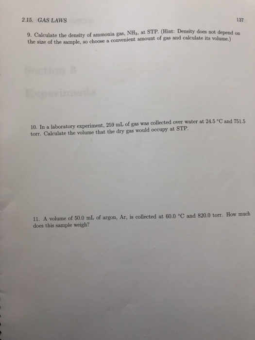 Solved 2.15. GAS LAWS 137 9. Calculate the density of