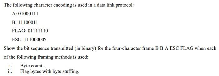 Solved The Following Character Encoding Is Used In A Data | Chegg.com