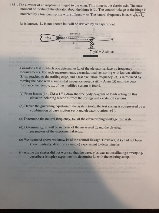1851. The elevator of an airplane is hinged to the | Chegg.com