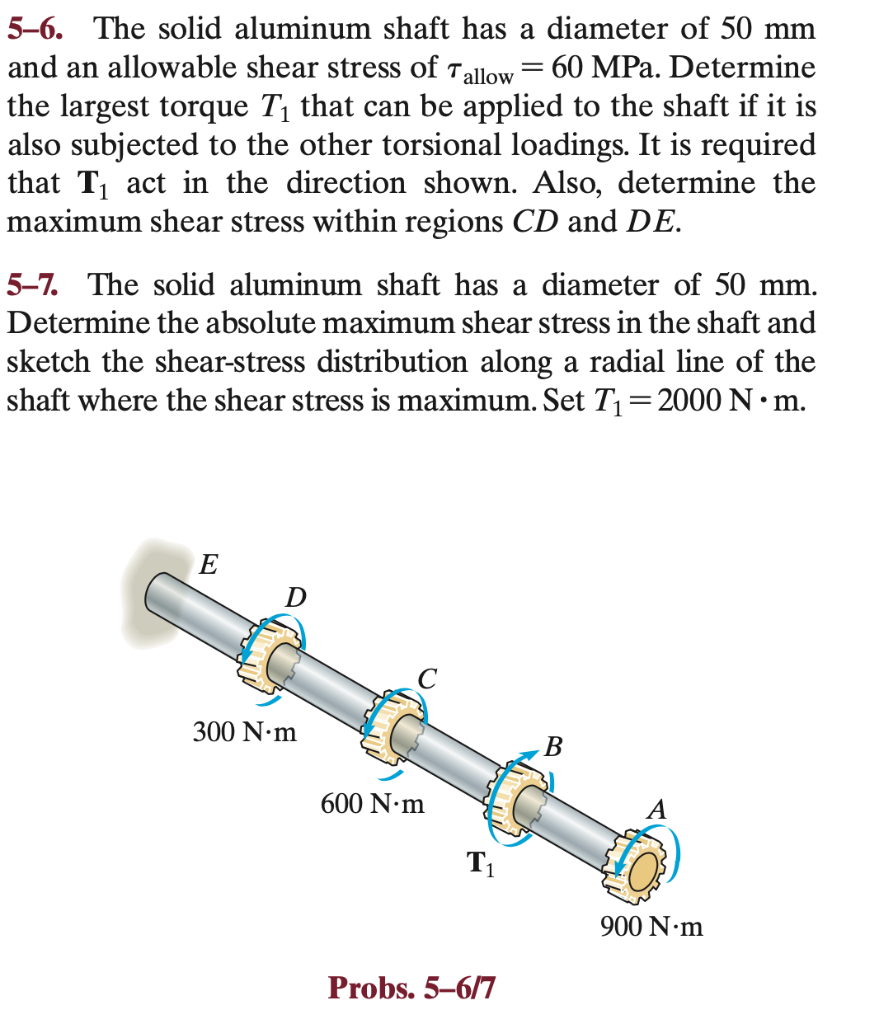 Solved 5-6. The solid aluminum shaft has a diameter of 50 mm | Chegg.com