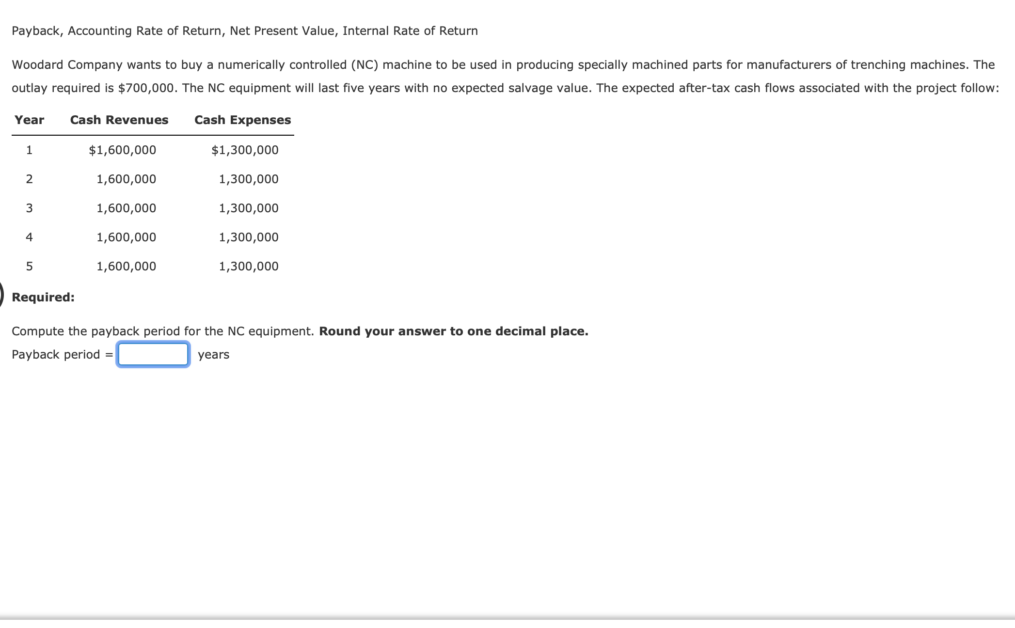 Solved Payback, Accounting Rate of Return, Net Present | Chegg.com