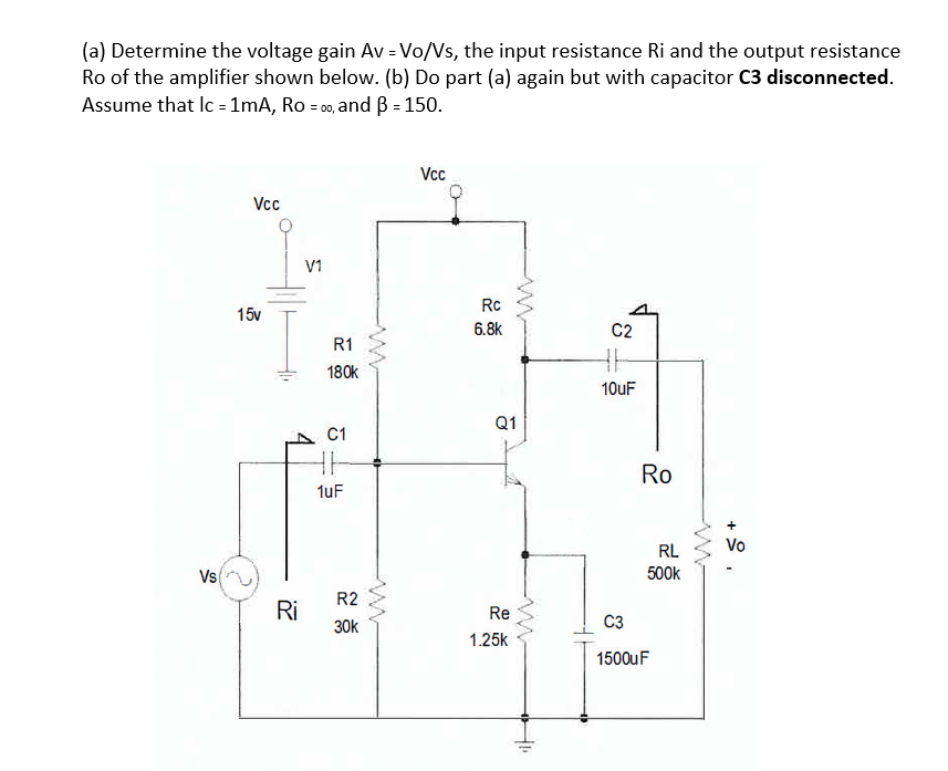 Solved (a) Determine the voltage gain Av = Vo/Vs, the input | Chegg.com