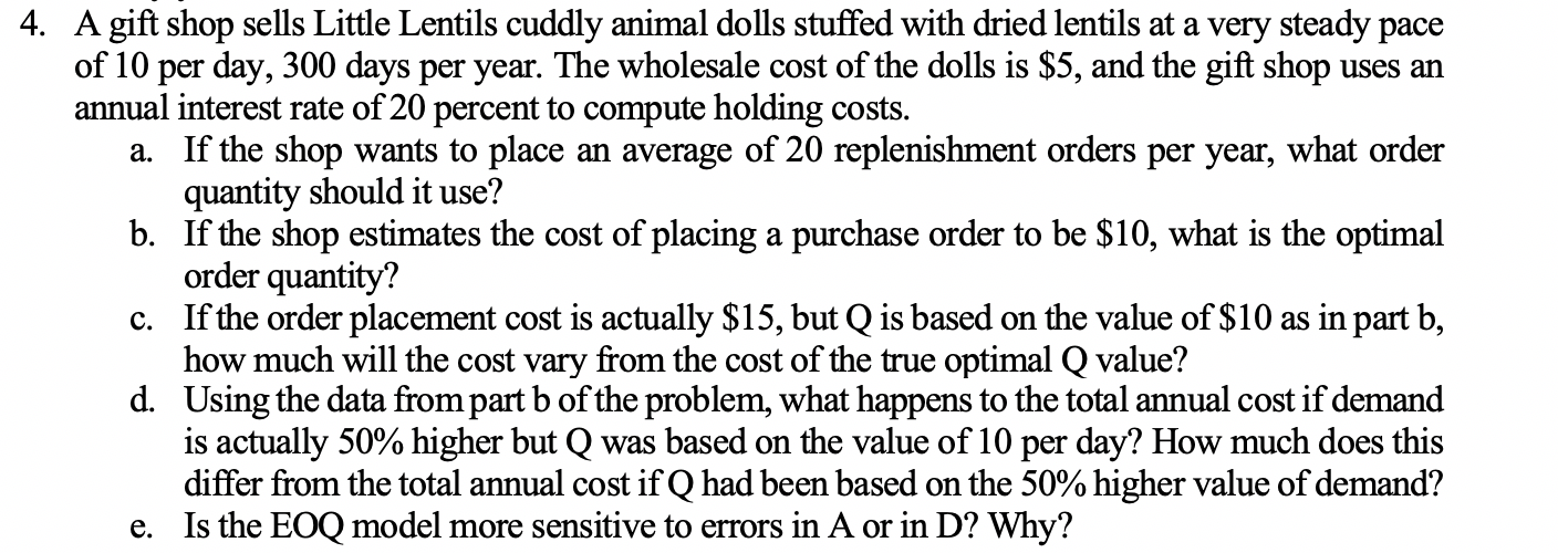A gift shop sells Little Lentils cuddly animal dolls | Chegg.com