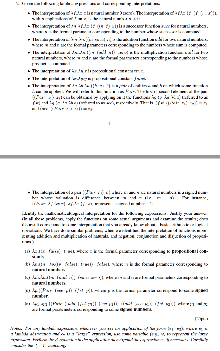 Given the following lambda expressions and | Chegg.com