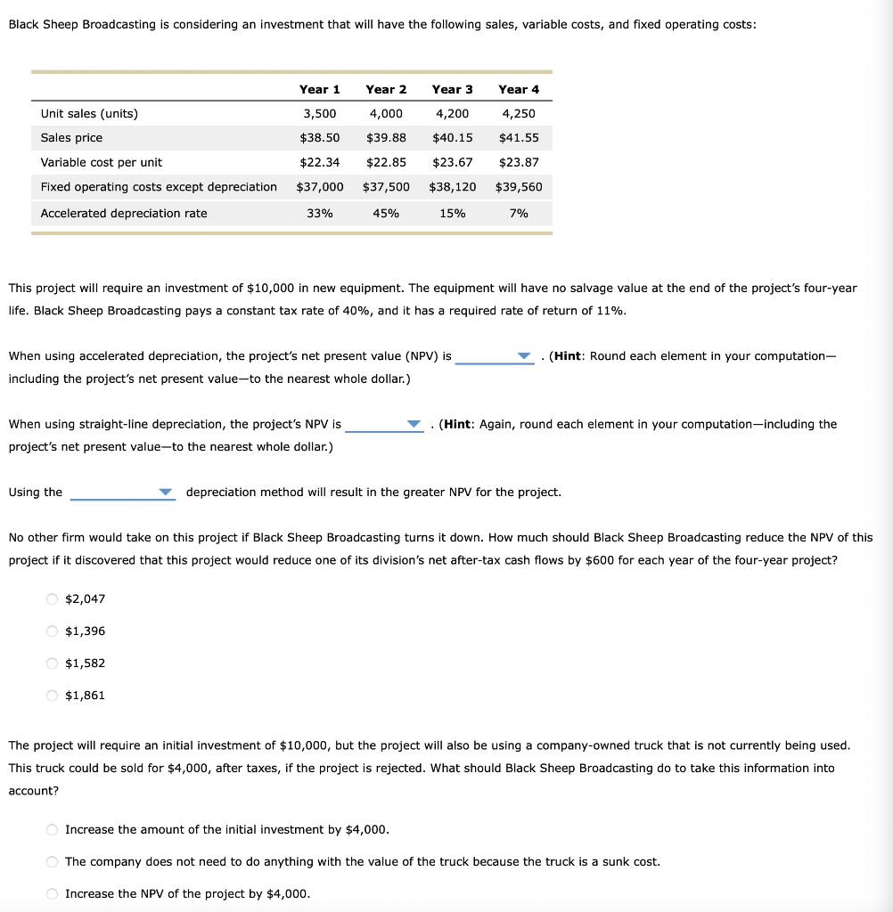 Solved Black Sheep Broadcasting is considering an investment | Chegg.com