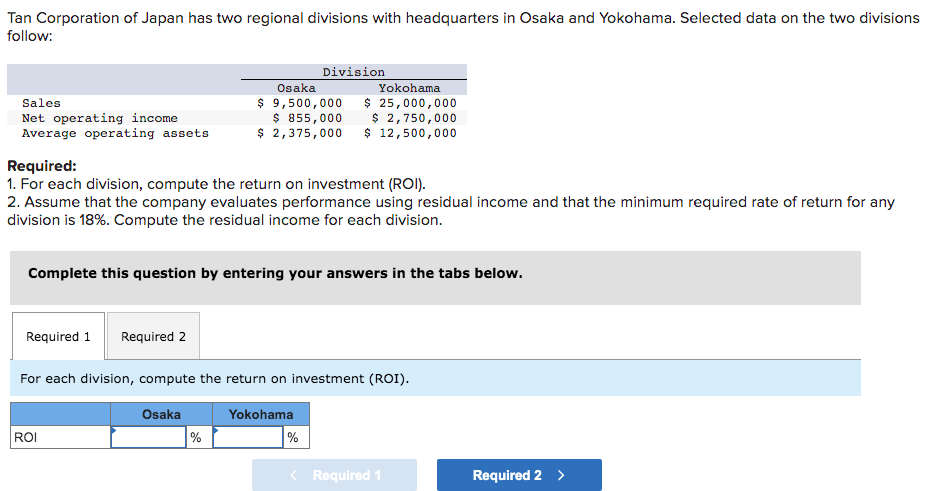 Solved Tan Corporation of Japan has two regional divisions | Chegg.com