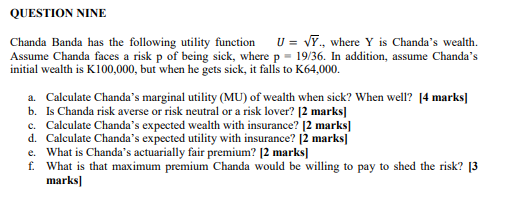 Chanda Banda has the following utility function U=Y., | Chegg.com