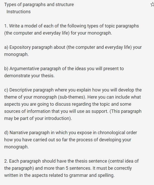 Types of paragraphs and structure Instructions 1.