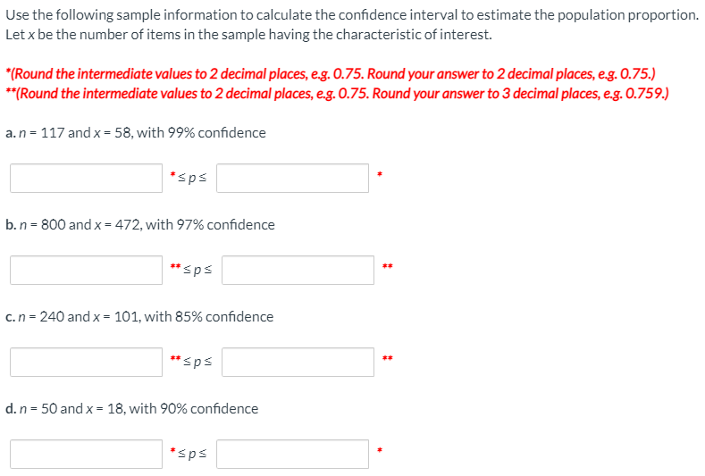 Solved Use The Following Sample Information To Calculate The | Chegg.com