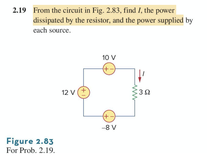 Solved 2.19 From the circuit in Fig. 2.83, find I, the power | Chegg.com