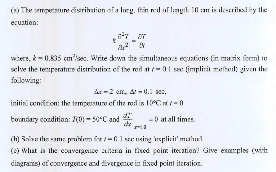 Solved k. (a) The temperature distribution of a long, thin | Chegg.com