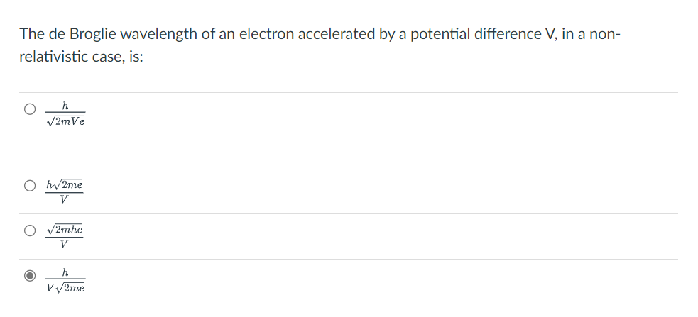 Solved The de Broglie wavelength of an electron accelerated | Chegg.com