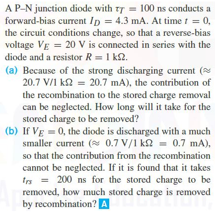 Solved A P-N junction diode with τΤ 100 ns conducts a | Chegg.com