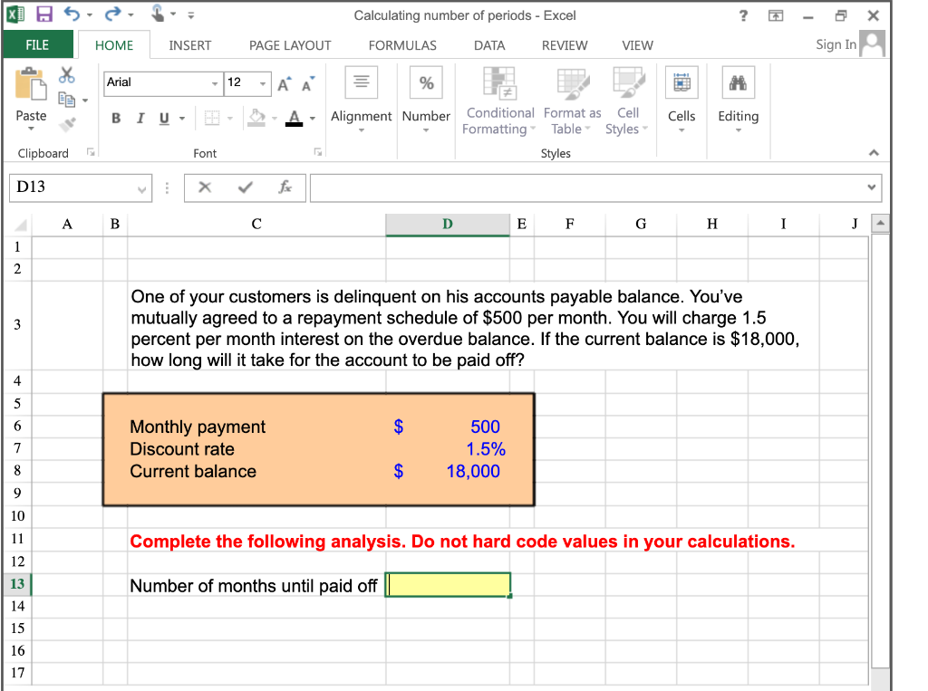 Solved Calculating number of periods - Excel ? 6 x FILE HOME | Chegg.com
