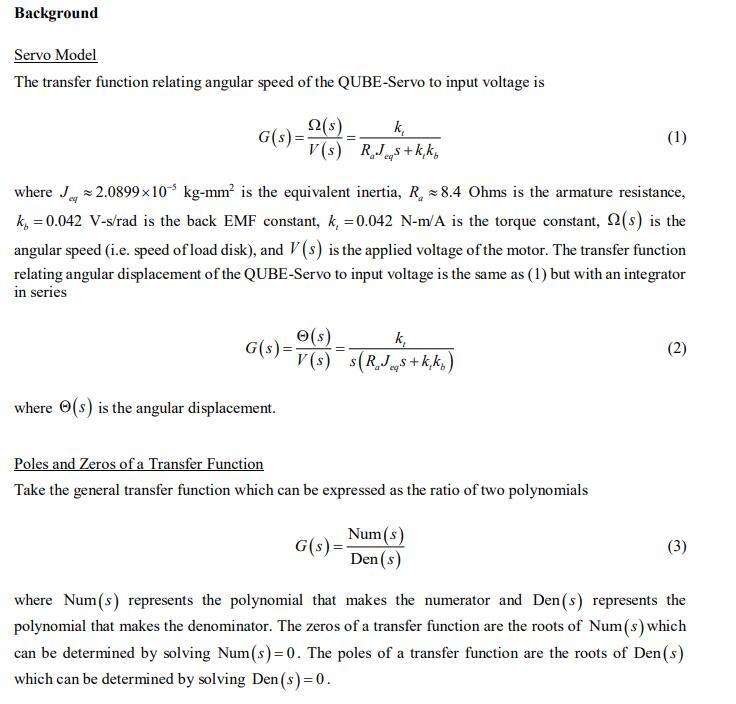 Solved Background Servo Model The transfer function relating | Chegg.com