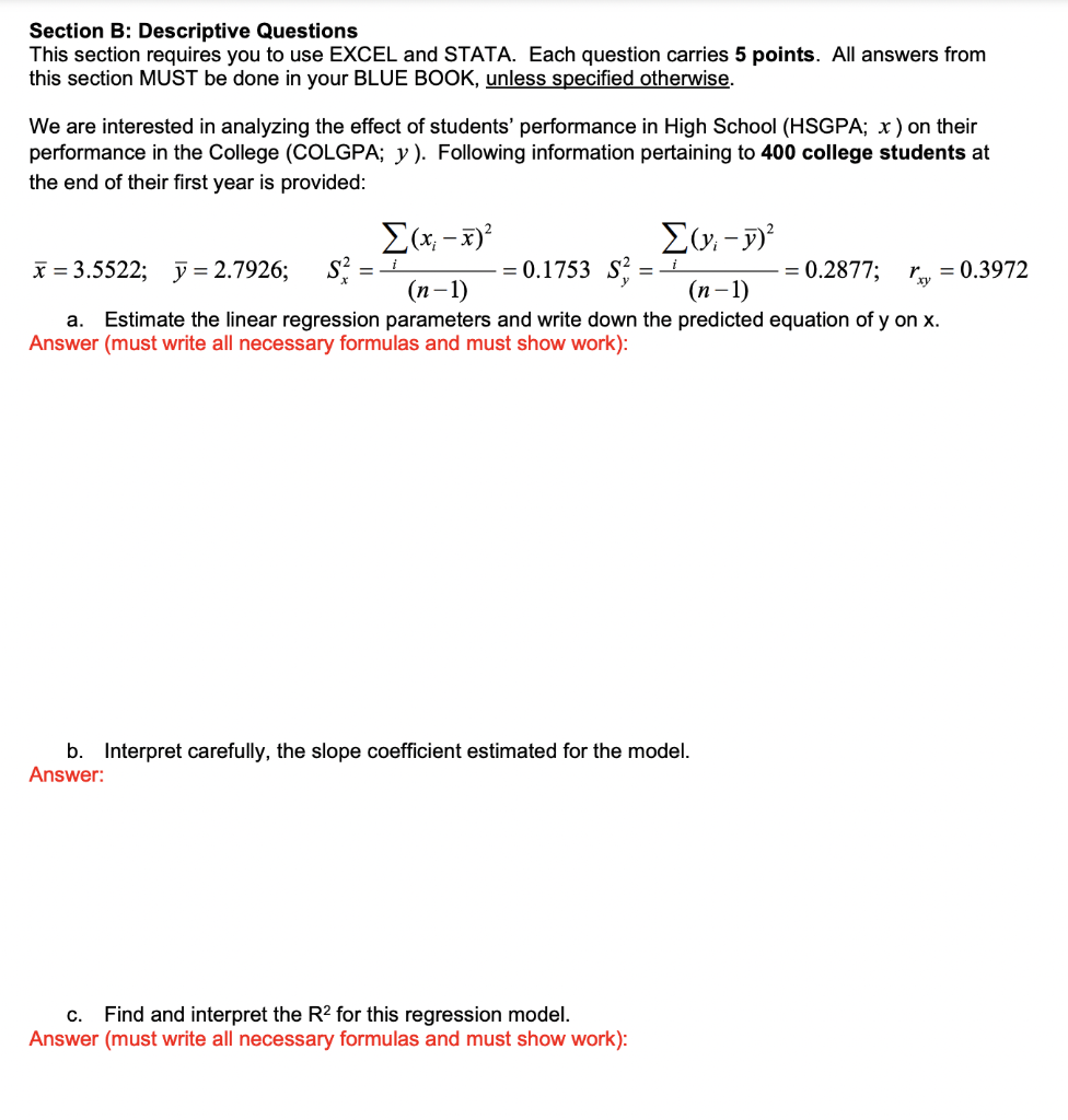 Solved Section B: Descriptive Questions This section | Chegg.com