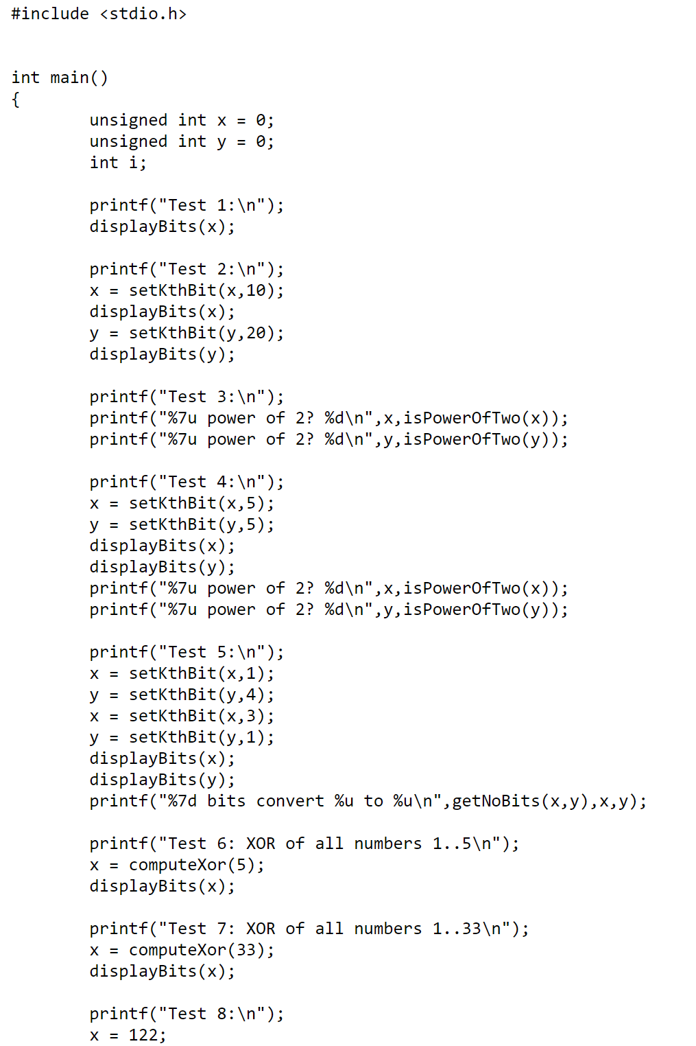 Solved Implement the following bit manipulation methods | Chegg.com