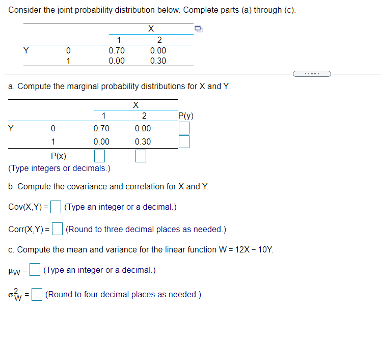 Solved Consider the joint probability distribution below. | Chegg.com
