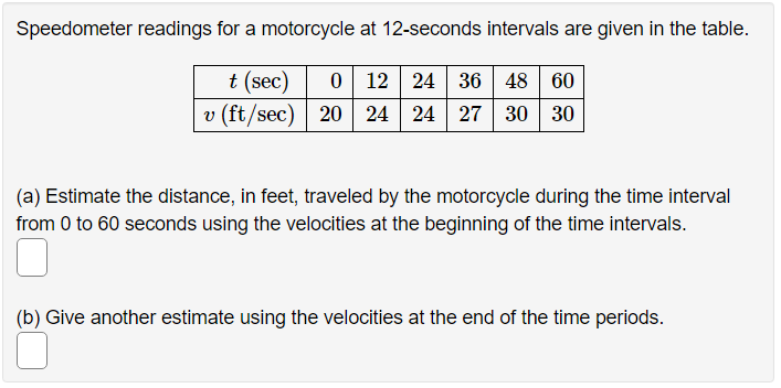 Solved Speedometer Readings For A Motorcycle At 12 -seconds | Chegg.com