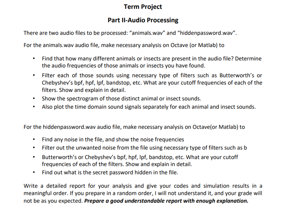 Term Project Part II-Audio Processing There are two | Chegg.com