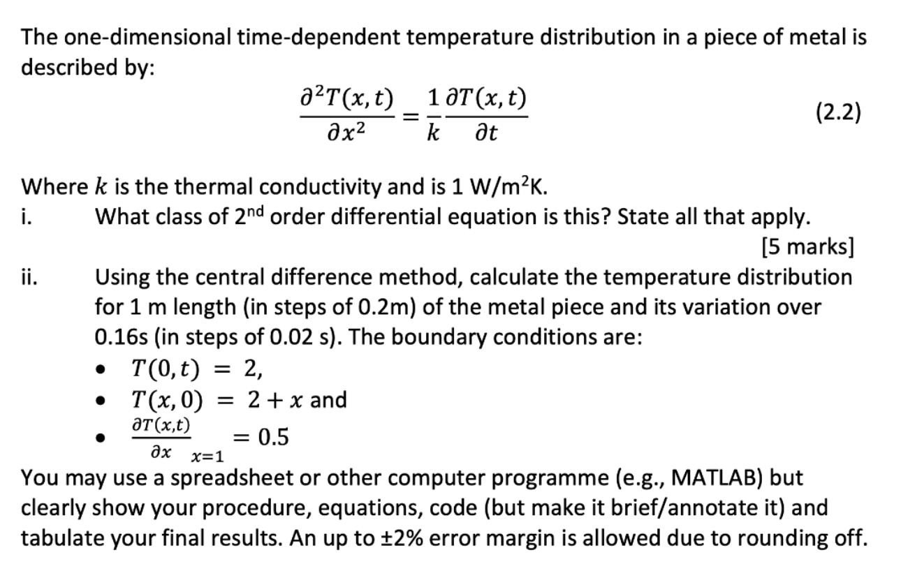 The one-dimensional time-dependent temperature | Chegg.com