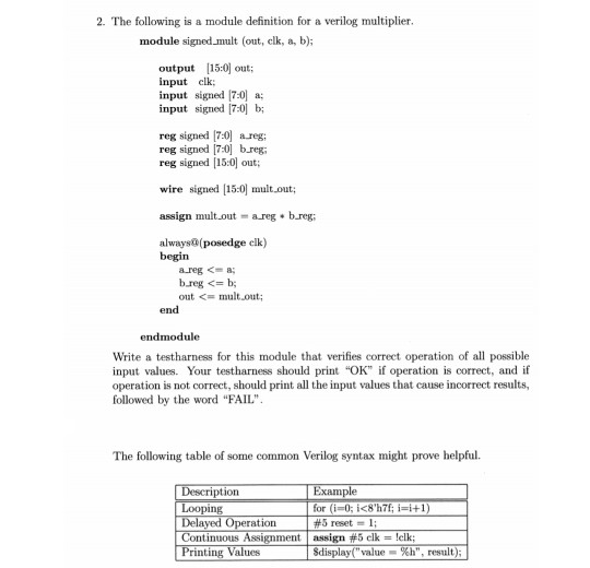 Solved 2. The following is a module definition for a verilog | Chegg.com