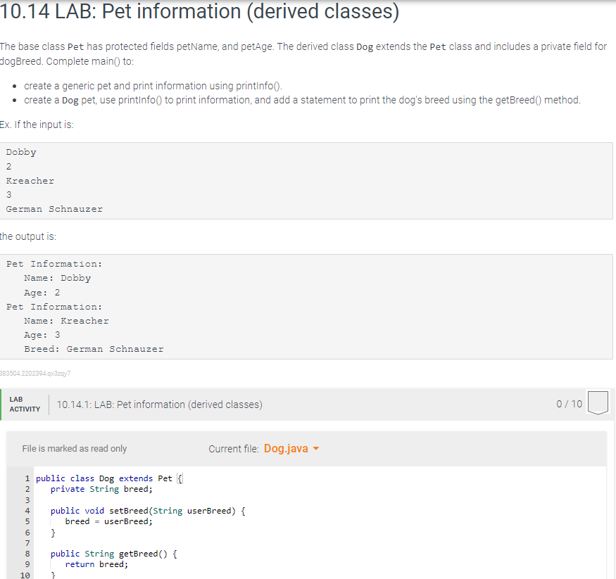 Solved 10.14 LAB: Pet Information (derived Classes) The Base | Chegg.com