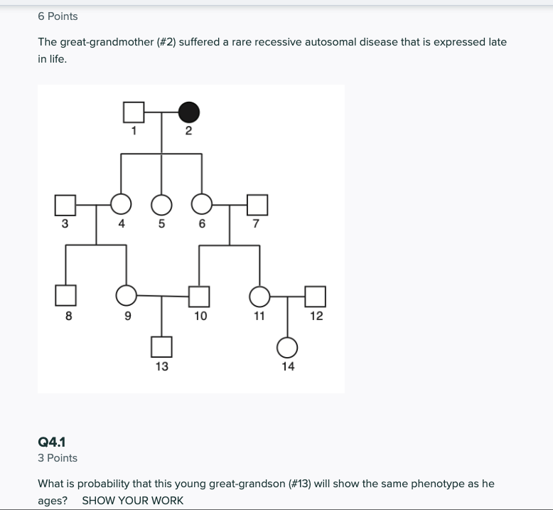 Solved 6 Points The great-grandmother (#2) suffered a rare | Chegg.com