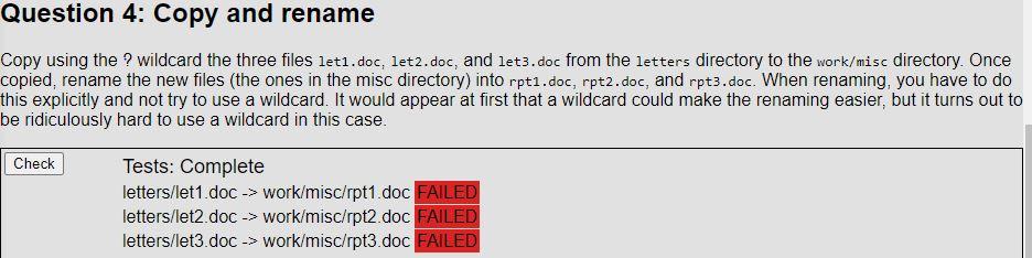 Solved Question 4: Copy and rename Copy using the ? wildcard | Chegg.com