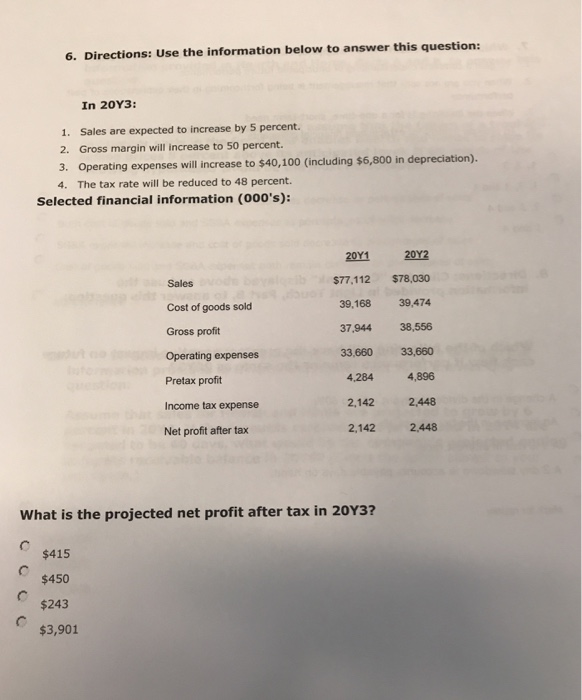 Solved 6. Directions: Use the information below to answer | Chegg.com