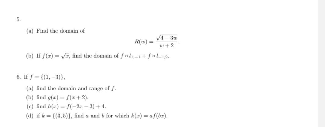 Solved 5 A Find The Domain Of R W 1 3 W 2 B If F 1 Chegg Com