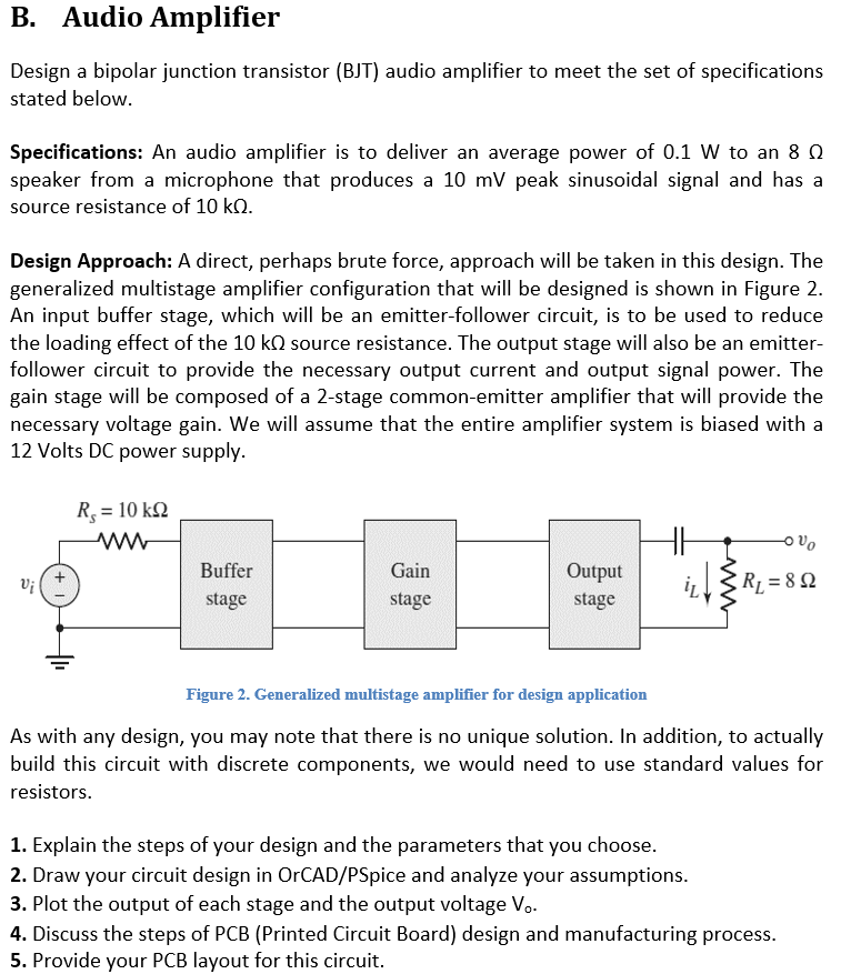 Solved B. Audio Amplifier Design a bipolar junction | Chegg.com