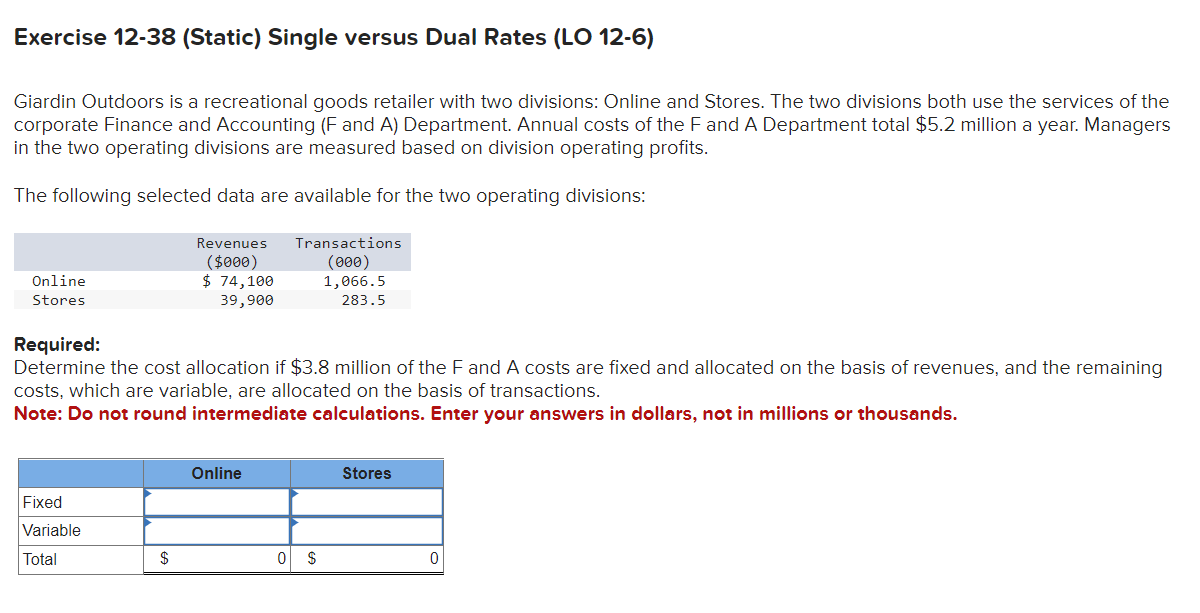 Solved Giardin Outdoors is a recreational goods retailer