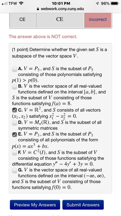 Solved aill 96% 10:01 PM a webwork.ccny.cuny.edu CE CE | Chegg.com