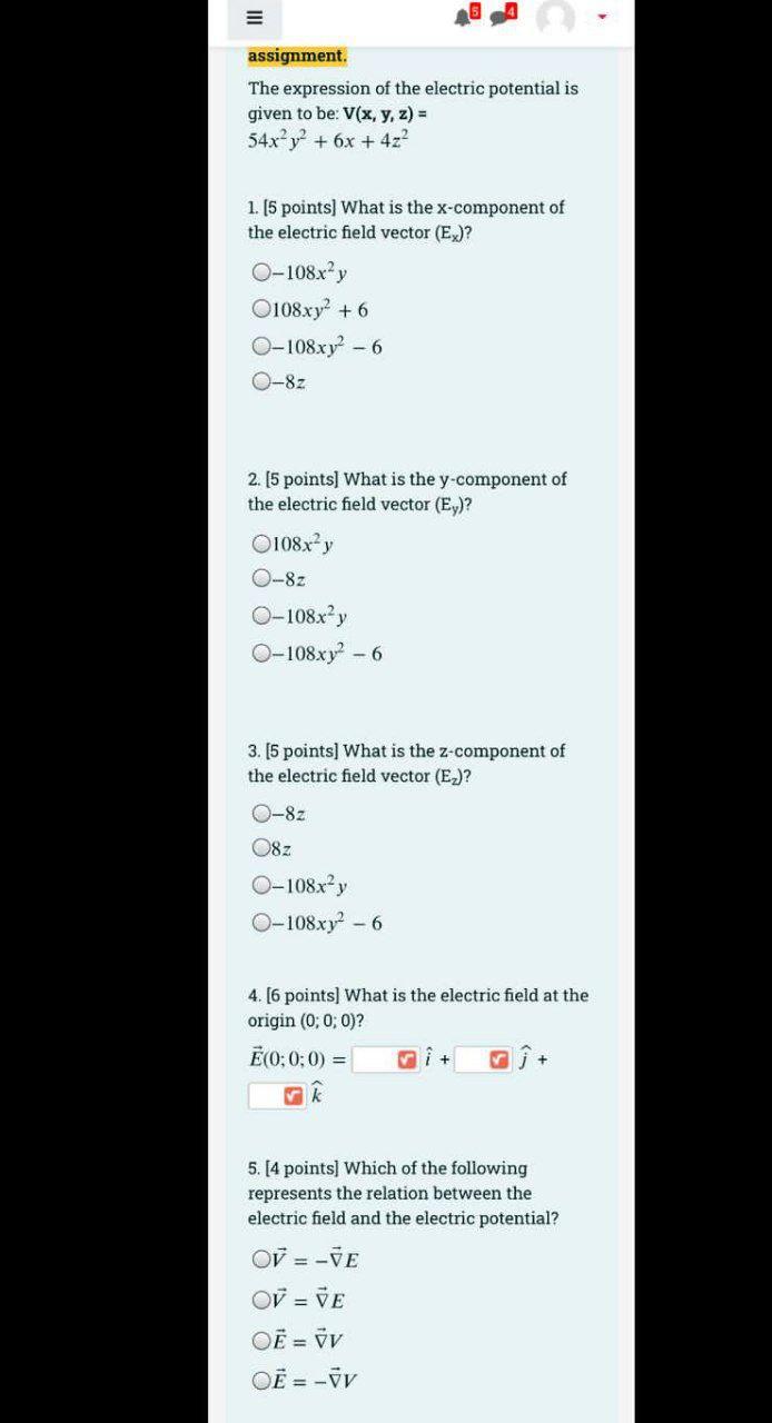 Solved Assignment. The Expression Of The Electric Potential | Chegg.com