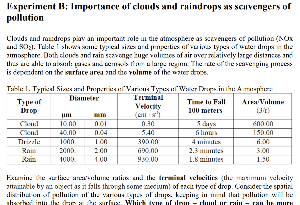 Experiment B: Importance of clouds and raindrops as | Chegg.com