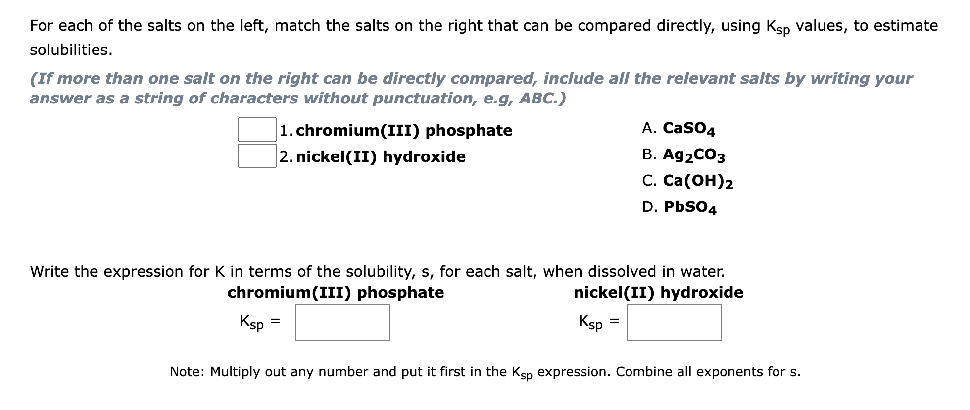 Solved For each of the salts on the left, match the salts on | Chegg.com