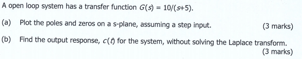Solved A open loop system has a transfer function (s) = | Chegg.com