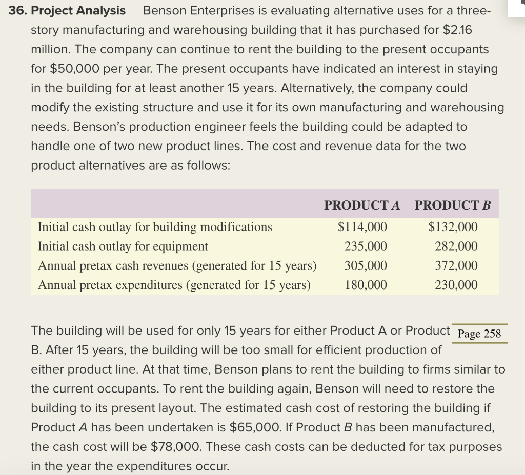 Solved 36. Project Analysis Benson Enterprises is evaluating