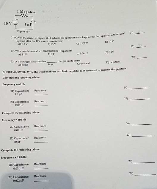 Solved re 1 Megohm Figure 124 21) Given the circuit in