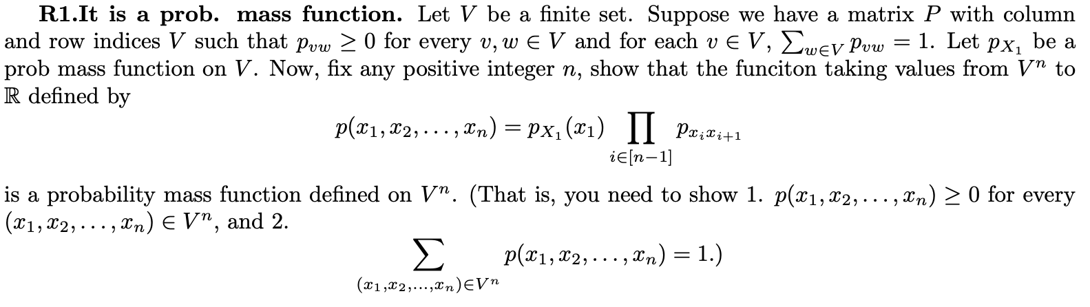 Solved R1.It is a prob. mass function. Let V be a finite | Chegg.com