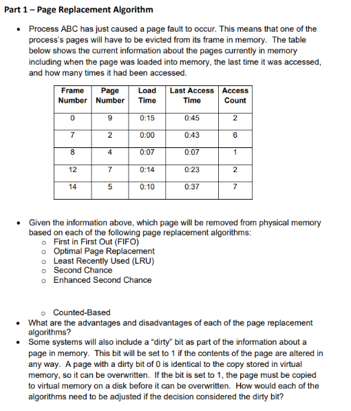 Solved Part 1 - Page Replacement Algorithm - Process ABC has | Chegg.com