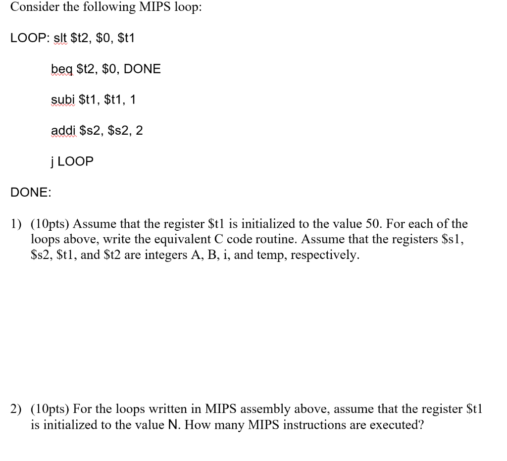 Consider the following MIPS loop: LOOP: sit $12, $0, | Chegg.com