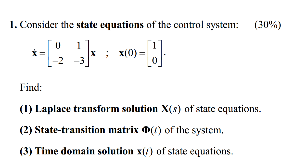 Solved 1. Consider the state equations of the control | Chegg.com