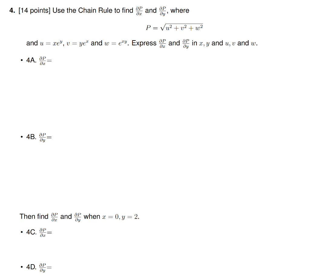 Solved 4 [14 Points] Use The Chain Rule To Find ∂x∂p And