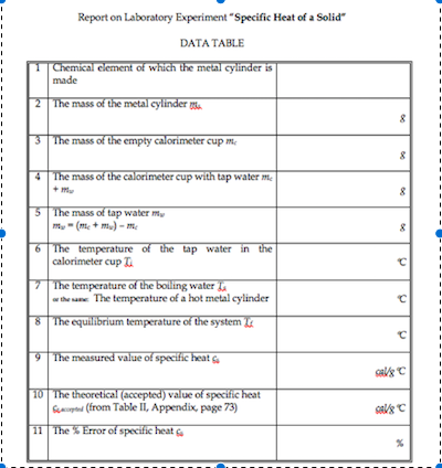 report on laboratory experiment specific heat of a solid