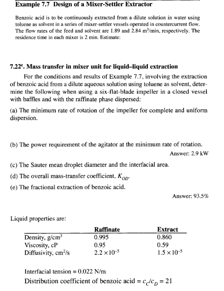 Example 7.7 Design of a MixerSettler Extractor