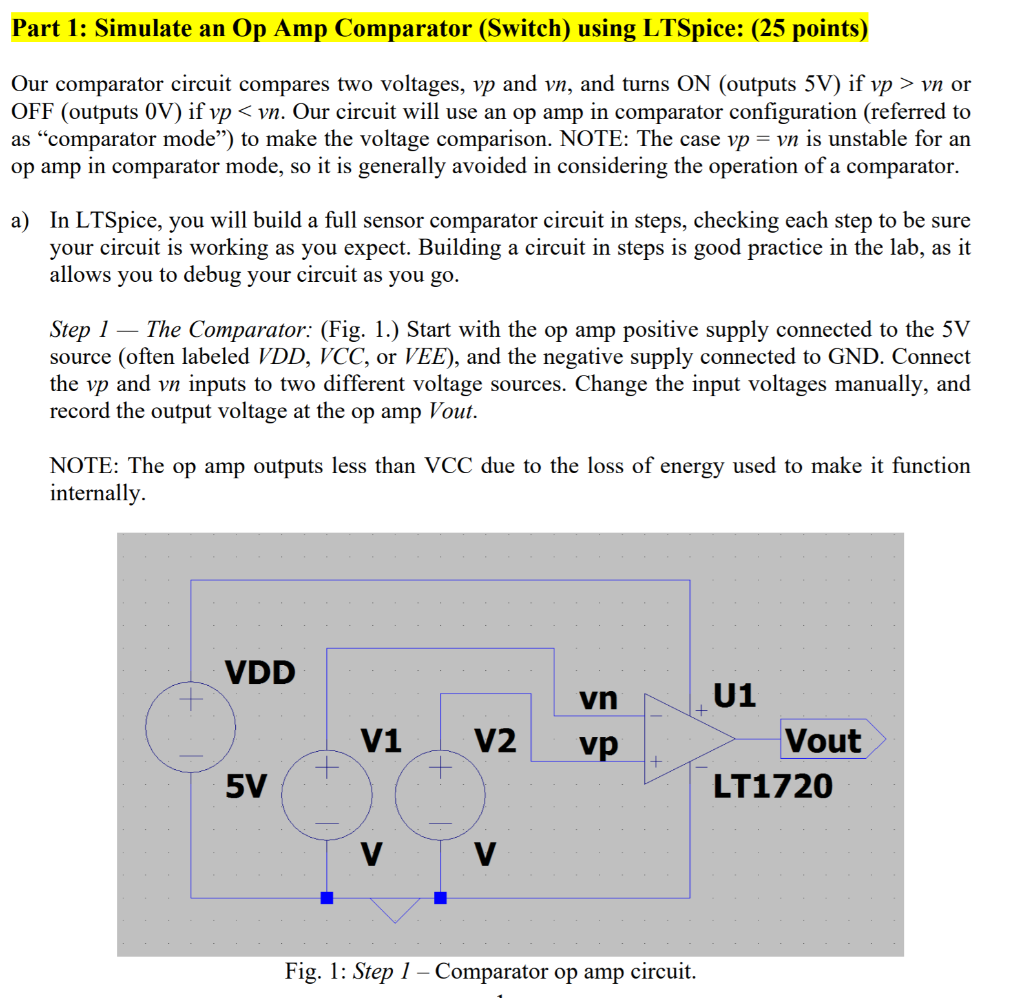 Solved Part 1 Simulate an Op Amp Comparator (Switch) using