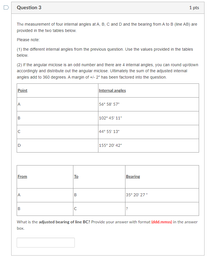 Solved The measurement of four internal angles at A,B,C and | Chegg.com