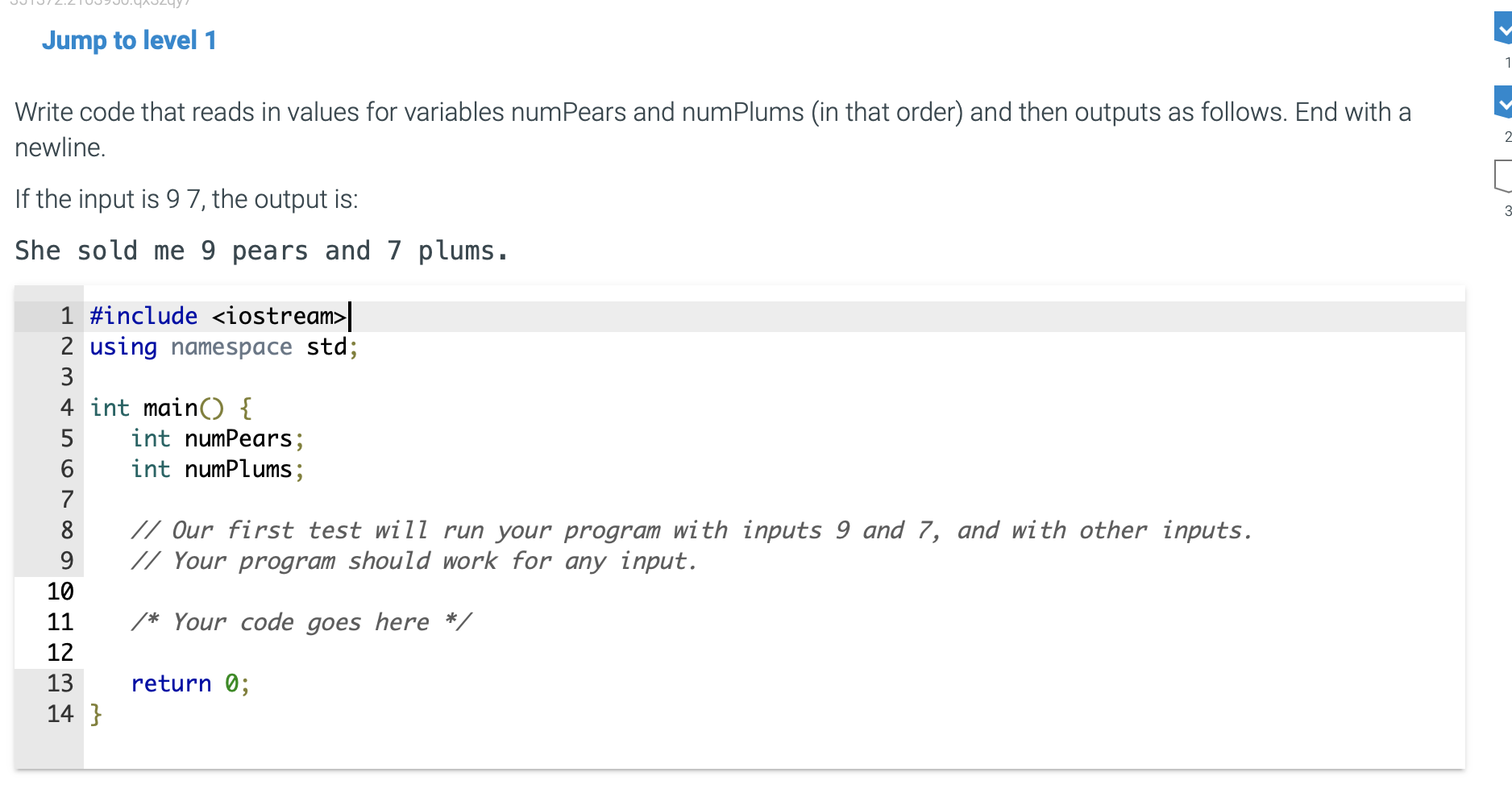 Solved Write code that reads in values for variables | Chegg.com